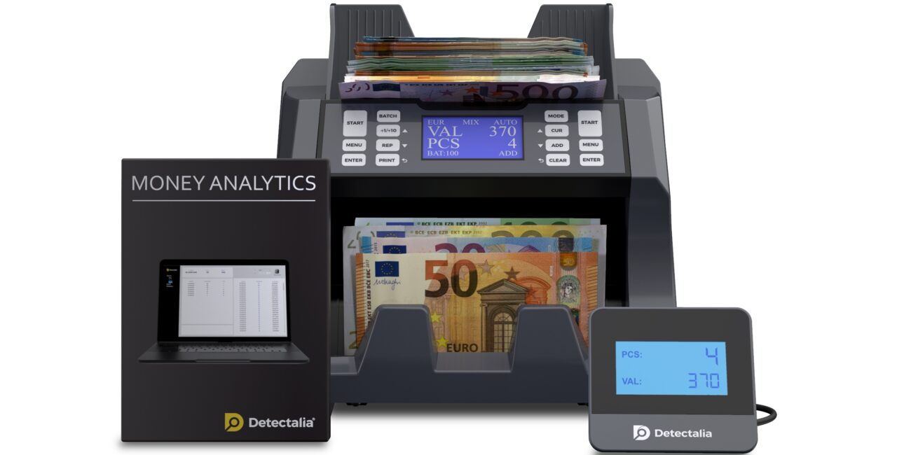 Contabanconote e valorizzatrice Detectalia V100 con schermo esterno